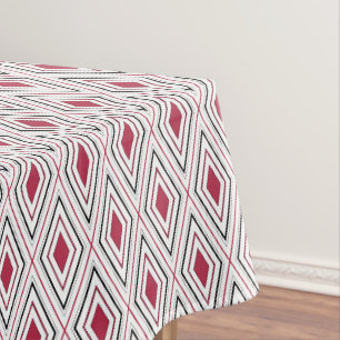 Diamond geometry red black and white tablecloth