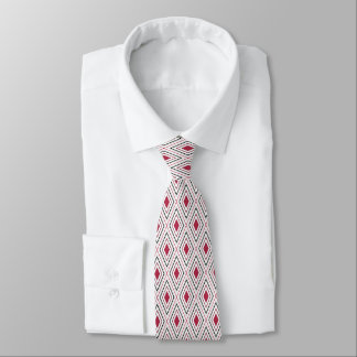 Diamond geometry red black and white tie