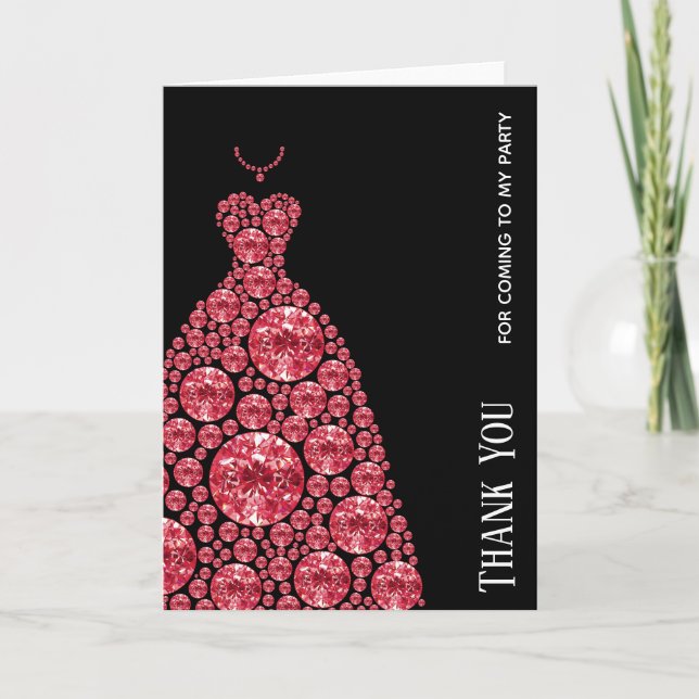 Diamond Glam Gown Dresses Thank You Card (Front)