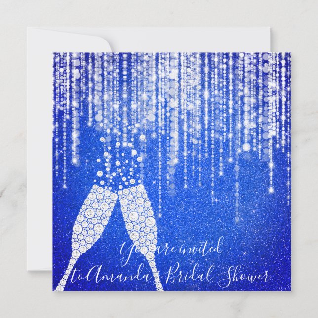 Diamond Glass Bubbles 30th 40th Bridal Royal Blue Invitation (Front)