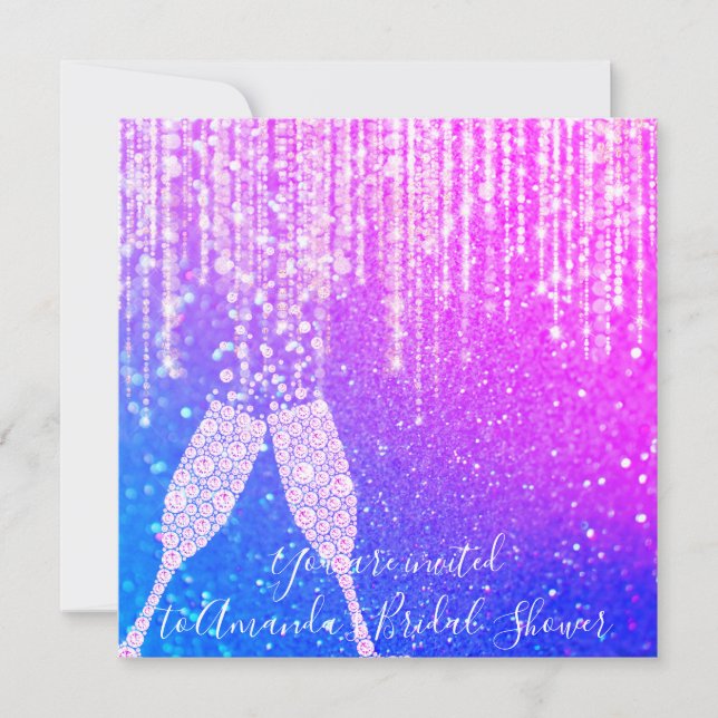 Diamond Glass Bubbles 30th 40th Bridal Royal Blue Invitation (Front)