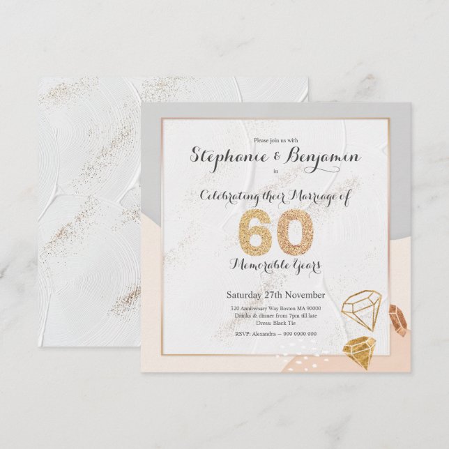 Diamond Glitter 60th Wedding Anniversary Elegant Invitation (Front/Back)