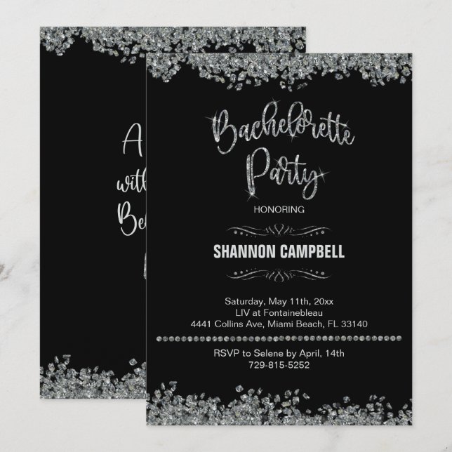 Diamond & Glitter Bachelorette Party Bling Invitation (Front/Back)