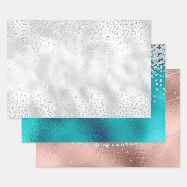 Diamond Glitter Bling Foil look Metallic Wrapping Paper Sheet (Set)