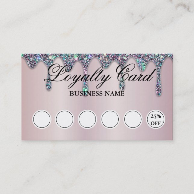 Diamond Glitter Drips Nail Salon Lilac Loyalty Business Card (Front)