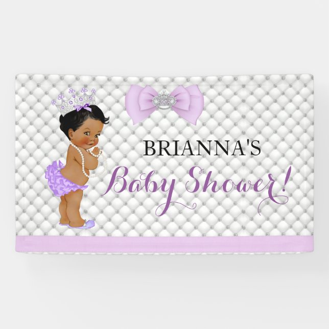 Diamond Glitter Ethnic Princess Baby Girl Lavender Banner (Horizontal)