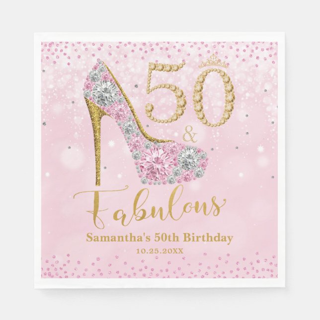 Diamond Glitter Fifty and Fabulous 50th Birthday Napkin (Front)