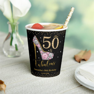 Diamond Glitter Fifty and Fabulous 50th Birthday Paper Cups