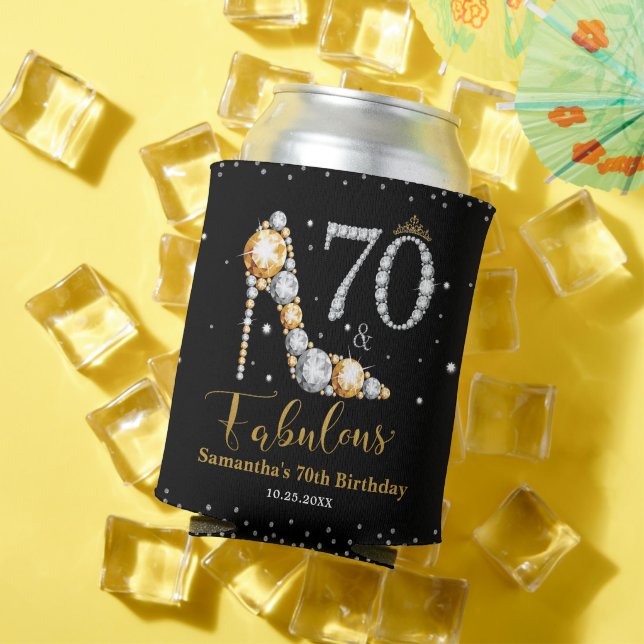 Diamond Glitter Fifty and Fabulous 70th Birthday Can Cooler (In Situ Summer)