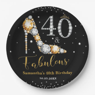 Diamond Glitter Forty and Fabulous 40th Birthday Paper Plate