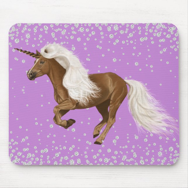 Diamond Glitter Sparkle Unicorn Purple Palomino Mouse Mat (Front)