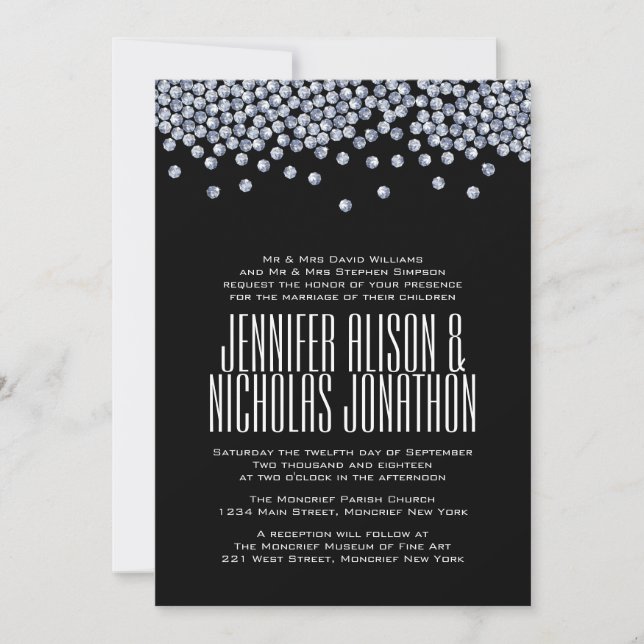 Diamond Glitter Typography Wedding Invitation (Front)