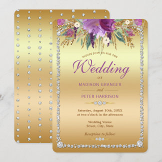 Diamond Glitter Watercolor Flowers Wedding Invitation