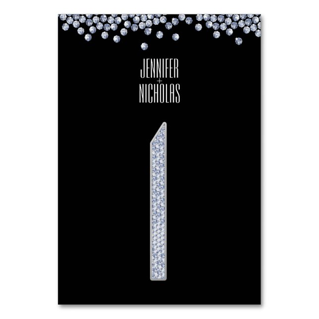 Diamond Glitter Wedding Reception Table Number One (Front)