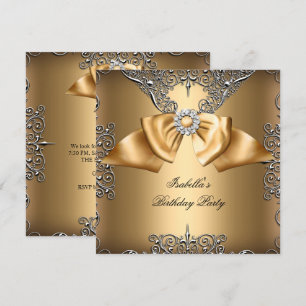 Diamond Gold Beige Bow Silver Elegant Birthday Invitation