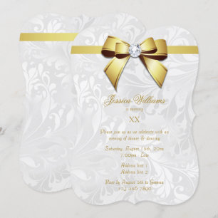 Diamond Gold Bow, Ribbon & Damask Birthday Party Invitation