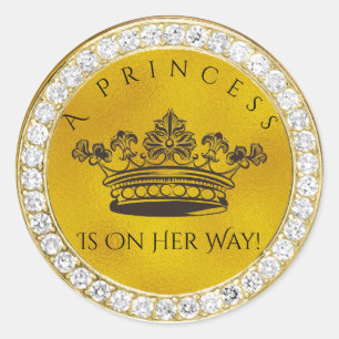 Diamond Gold Crown Princess Baby Shower Favour Classic Round Sticker
