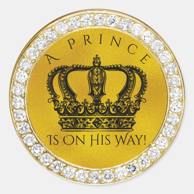 Diamond Gold Crown Royal Prince Baby Shower Favour Classic Round Sticker (Front)