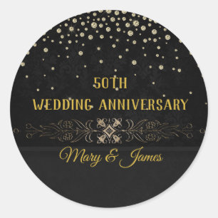 Diamond Gold Floral Black 50th Anniversary Sticker