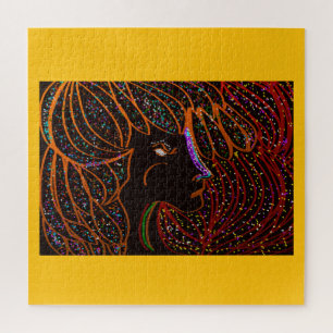 Diamond Gold Floral Goddess and Her Red Flower Jigsaw Puzzle