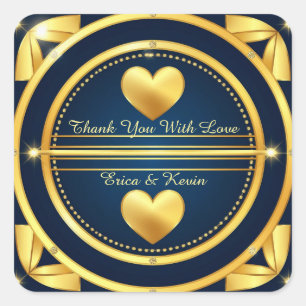 💍 Diamond Gold Heart Navy Wedding Favour 💍 Square Sticker