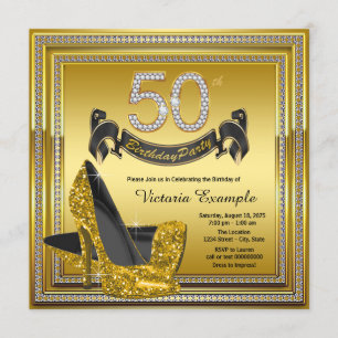 Diamond Gold High Heels Womans 50th Birthday Party Invitation