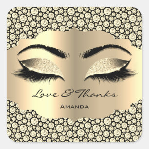 Diamond Gold Lashes Name Cleaner Love & Thanks Square Sticker