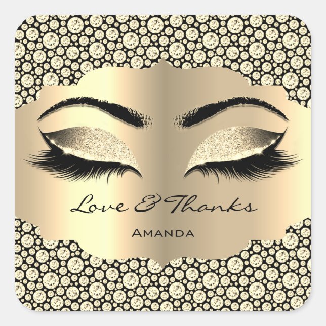 Diamond Gold Lashes Name Cleaner Love & Thanks Square Sticker (Front)