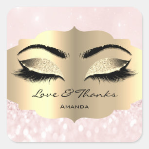 Diamond Gold Lashes Pink Sweet 16th Love & Thanks Square Sticker
