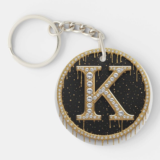 Diamond Gold Monogram K Gift Key Ring (Front)