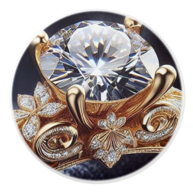 Diamond Gold Ring Ceramic Knob (Front)
