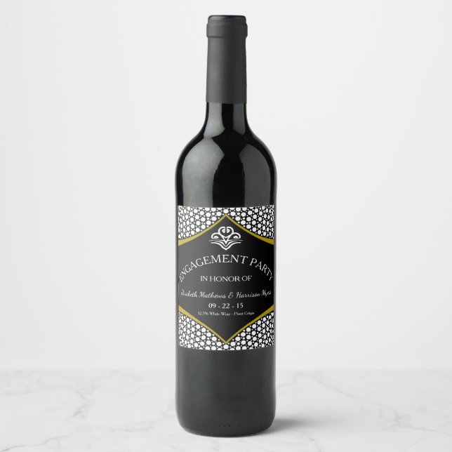Diamond Gold Wedding Engagement Wine Label (Front)