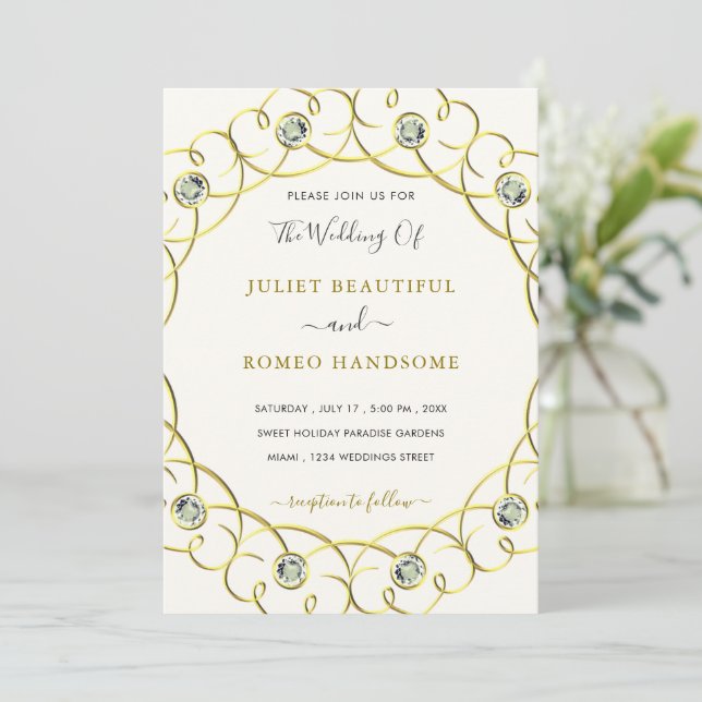 Diamond Gold Wedding Invitation Luxury Design (Standing Front)