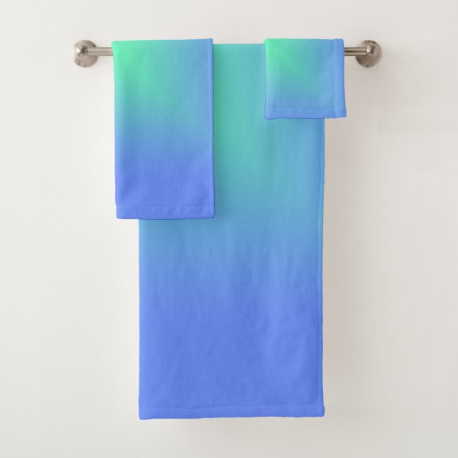 Diamond gradient blue to aquamarine green  bath towel set (Insitu)