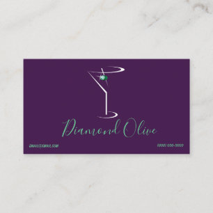 Diamond Green Olive Cocktail Martini Glass Logo Business Card