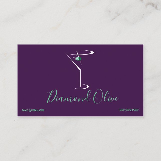 Diamond Green Olive Cocktail Martini Glass Logo Business Card (Front)