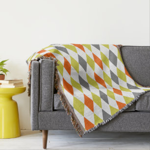 Diamond Grey Yellow Coral Modern Harlequin Throw Blanket