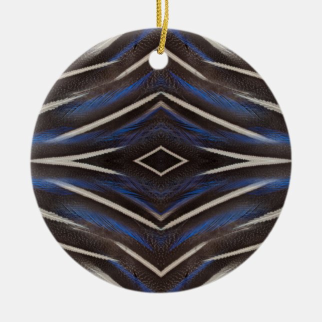 Diamond guinea fowl feather design ceramic tree decoration (Front)