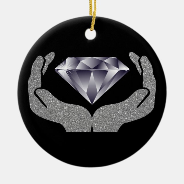 Diamond Hands Ceramic Ornament (Front)