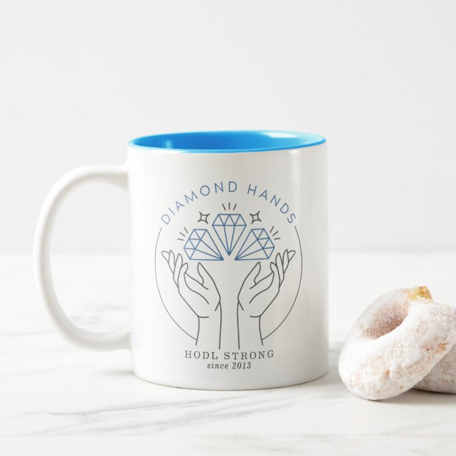 Diamond Hands Stock & Crypto Trader Funny Two-Tone Coffee Mug (With Donut)
