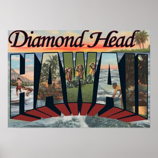 Diamond Head, Hawaii - Large Letter Scenes Poster (Front)
