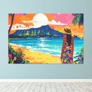 Diamond Head Hawaii tropical landscape Canvas Print