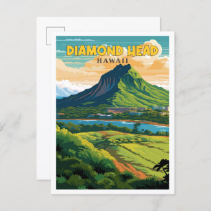Diamond Head Hawaii vintage travel illustration Postcard