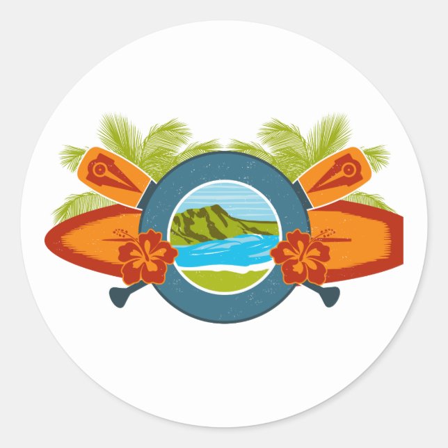 Diamond Head Hawaiian Surf Emblem Classic Round Sticker (Front)