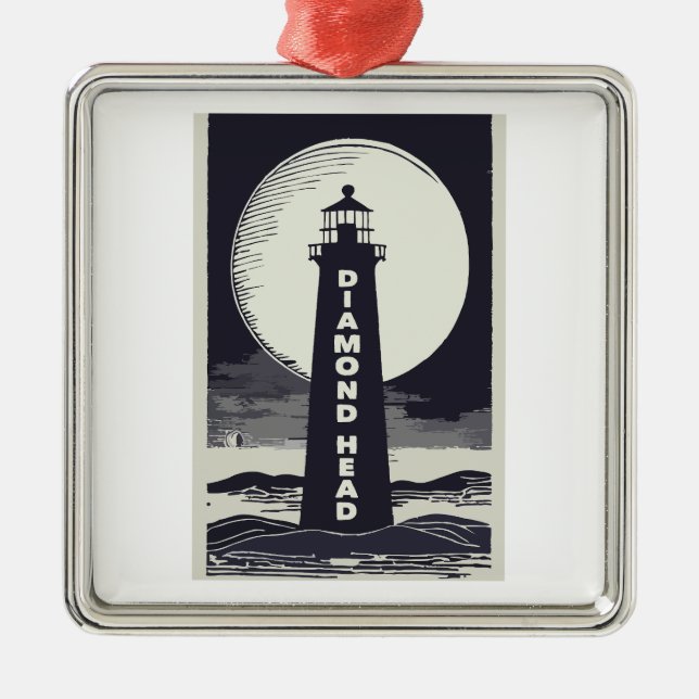 Diamond Head Lighthouse Hawaii Moon Metal Tree Decoration (Front)