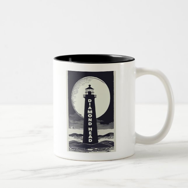 Diamond Head Lighthouse Hawaii Moon Two-Tone Coffee Mug (Right)