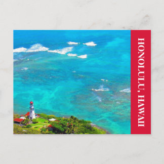 diamond head lighthouse red postcard