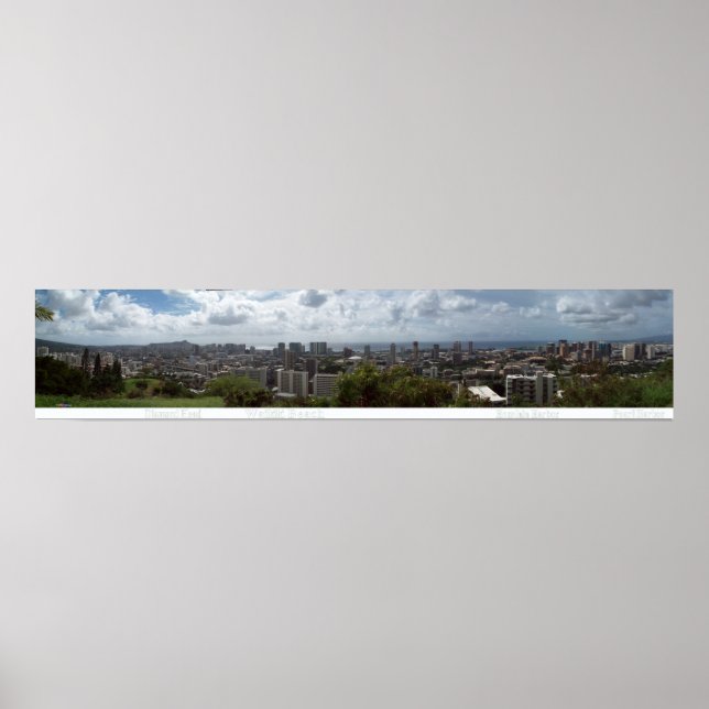 Diamond Head - Waikiki - Honolulu 180° Panorama Poster (Front)