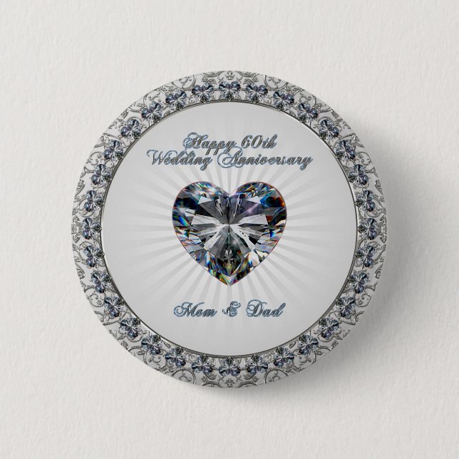 Diamond Heart 60th Wedding Anniversary Button (Front)