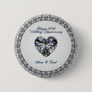 Diamond Heart 60th Wedding Anniversary Button